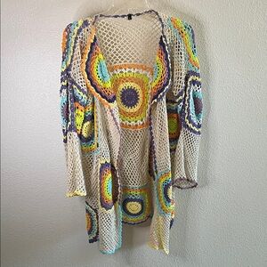 Multicolor Crochet Open-Front Sweater